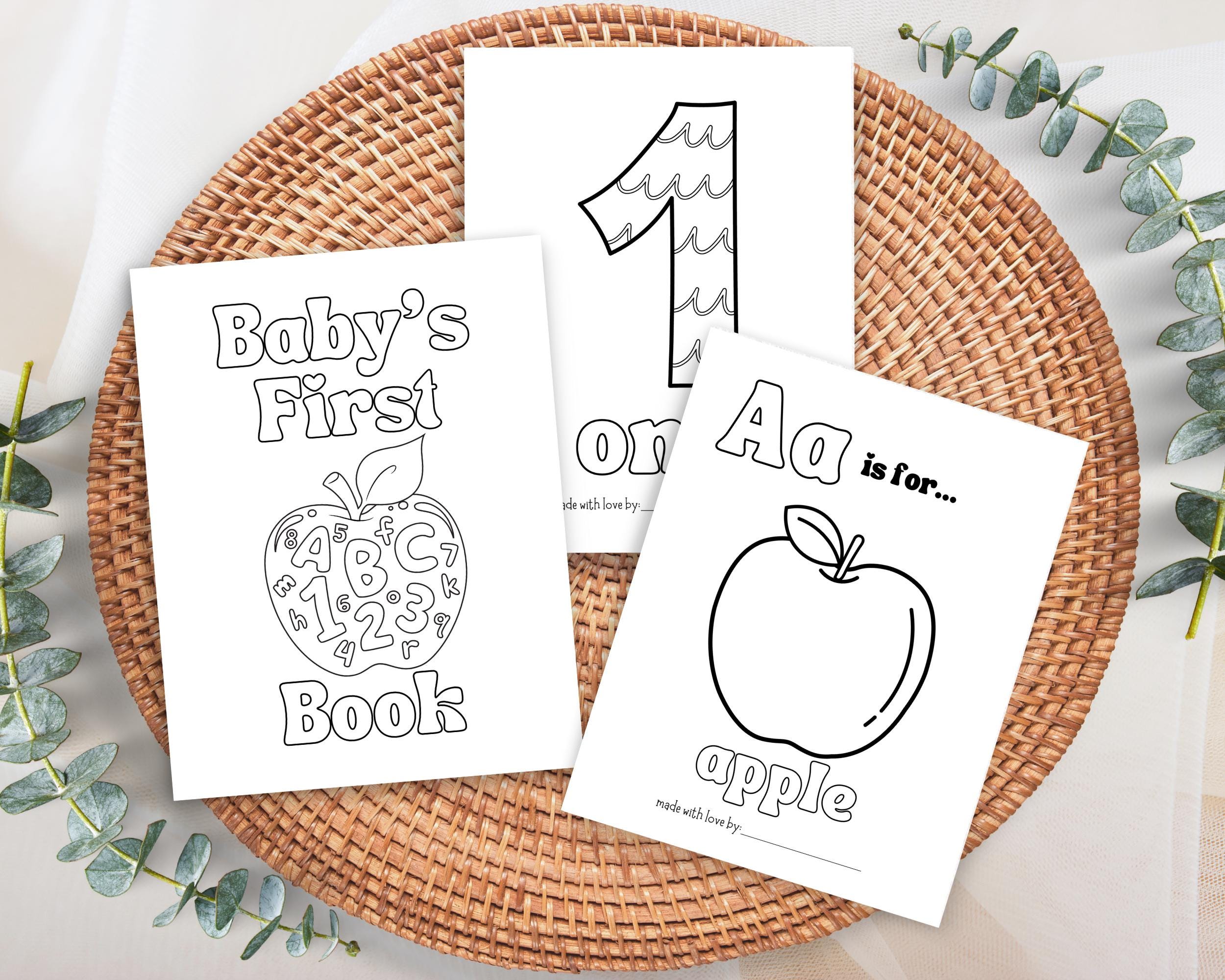 Baby's First ABC 123 Book, Baby Shower Activity, Printable Alphabet Numbers Coloring Book Pages, First Birthday Gift, Guest Book Alternative
