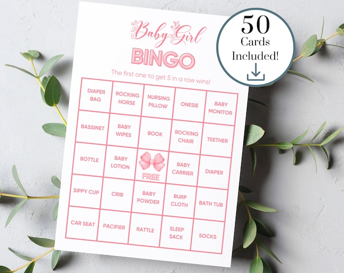 Baby Shower Bingo Game Printable Game Grandmillenial Pink Bow Girl Baby ...