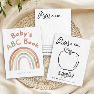 Boho Rainbow Baby Shower ABC Book, Printable ABC Coloring Pages, Baby&#39;s First ABC Book, 1st Birthday Keepsake Gift Activity | RB3