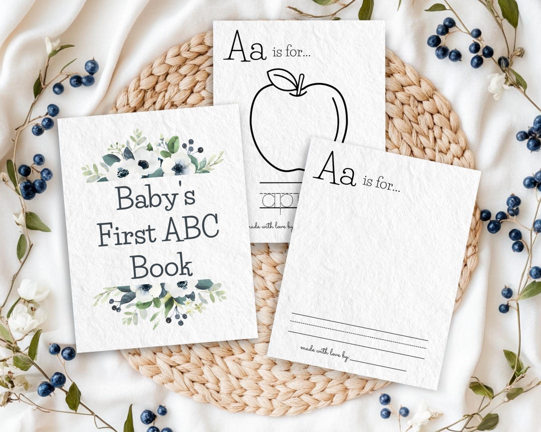 Floral Baby Shower ABC Book Game, Printable Baby First Alphabet Book ...