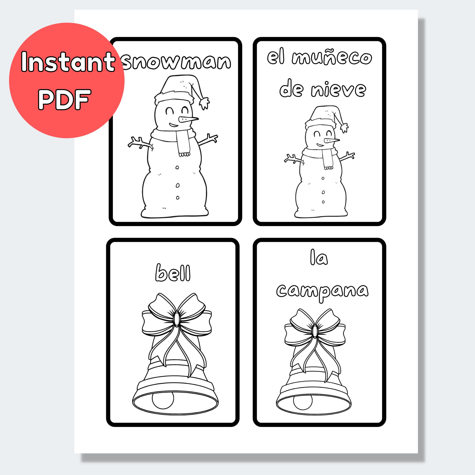 Printable Spanish Christmas Cards Spanish to English Coloring - Etsy