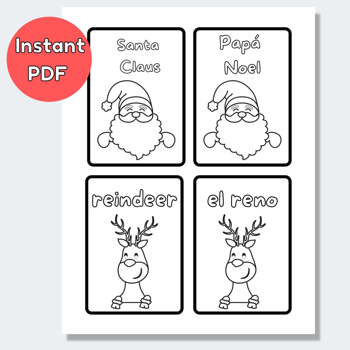 Printable Spanish Christmas Cards Spanish to English Coloring - Etsy