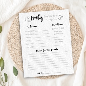 Baby Shower Predictions and Advice Cards, Neutral Baby Shower Activity, Advice For Parents to Be, Baby Shower Predication Game, BW4