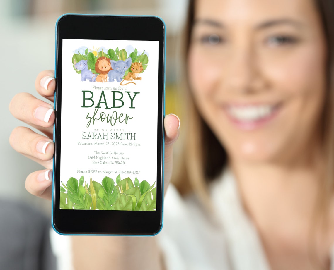 Safari Jungle Baby Shower Invitation Template Virtual Etsy