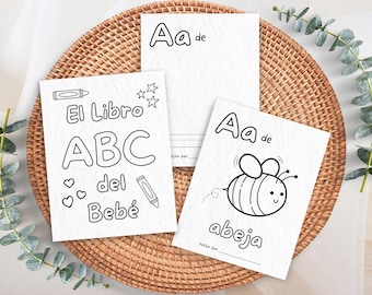 Spanish Baby Shower ABC Book, Gender Neutral Baby Shower Game Activity, Baby’s First Spanish Book, Spanish ABC Coloring Pages