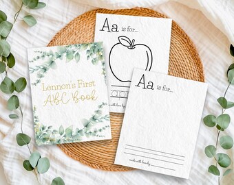 Personalized Greenery ABC Book Baby Shower Activity, Printable ABC Coloring Pages, First Birthday Gift, Guest Book Alternative Idea, GR6