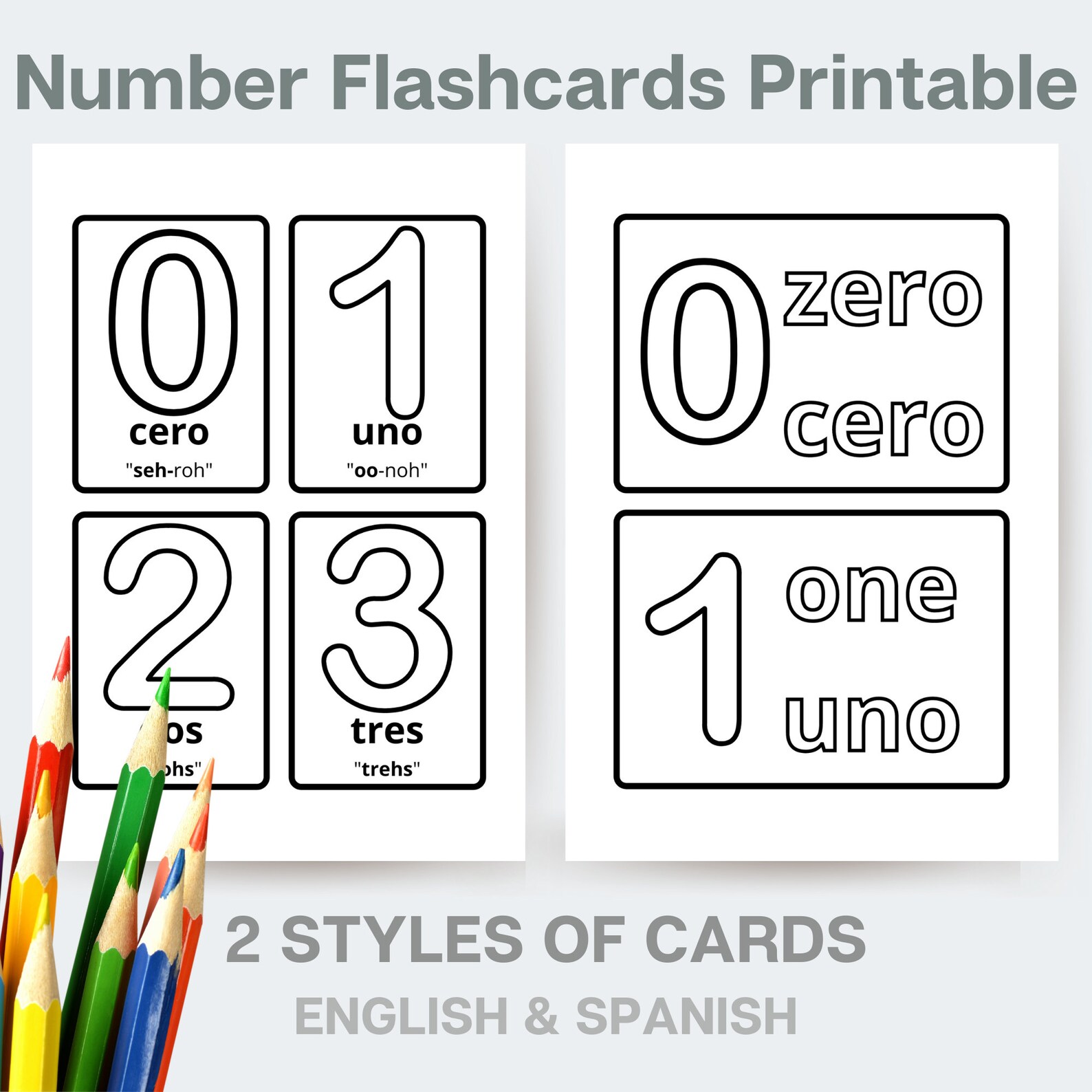 Spanish Printable Number Flashcards Learning Spanish | Etsy