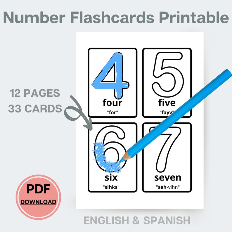 Spanish Printable Number Flashcards Learning Spanish Etsy