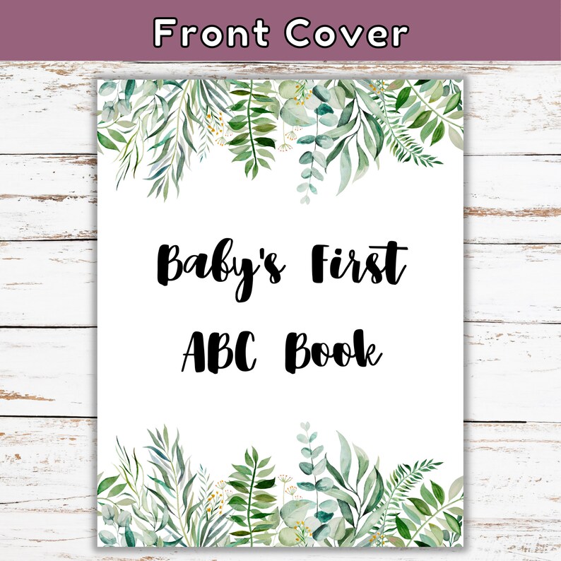 ABC Book Baby Shower Game Greenery Alphabet Coloring Book Etsy