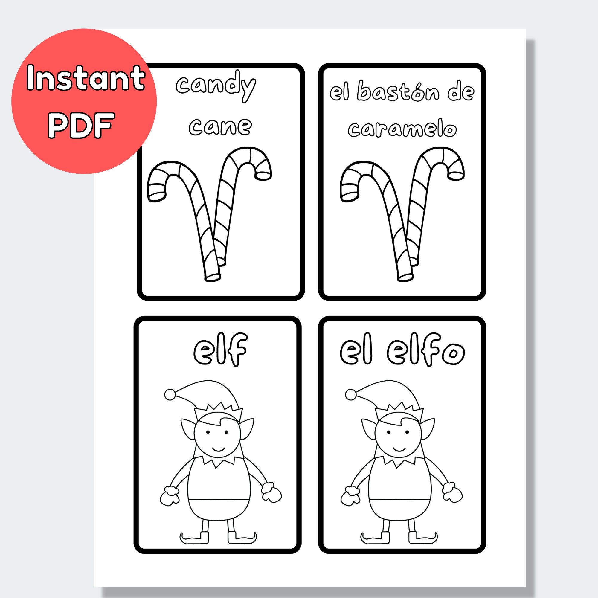 Printable Spanish Christmas Cards Spanish to English Coloring - Etsy