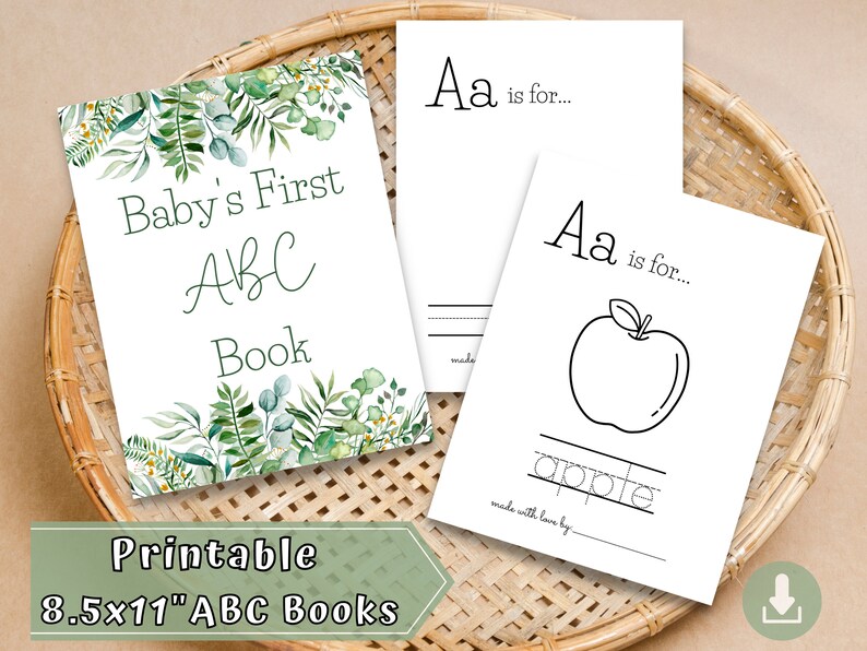 ABC Book Baby Shower Games Printable Greenery DIY Alphabet Etsy