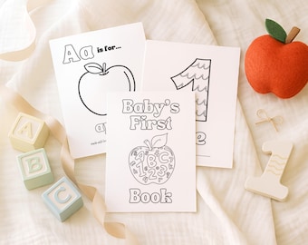 Baby&#39;s First ABC 123 Book, Neutral Baby Shower Game Printable Alphabet Numbers Coloring Pages First Birthday Gift Guest Book Alternative A1
