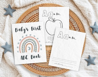 Neutral Boho Rainbow Baby Shower ABC Book Activity, Printable Alphabet Coloring Pages, 1st Birthday Keepsake Gift, Baby's First ABC Book RB4