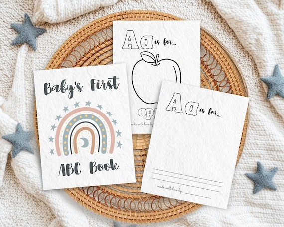 Neutral Boho Rainbow Baby Shower ABC Book Activity, Printable Alphabet Coloring Pages, 1st Birthday Keepsake Gift, Baby's First ABC Book RB4