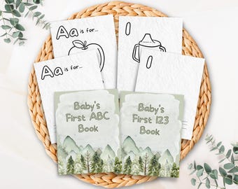 ABC 123 Books, Woodsy Baby Shower Activity Idea, Printable Baby Shower Guest Book Alternative, Alphabet Numbers Coloring Pages | GR7