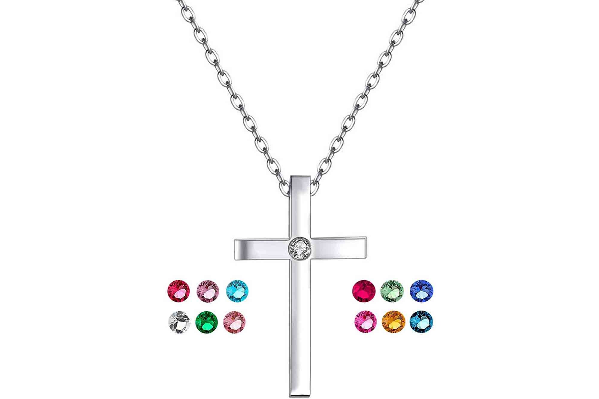 Birthstone Tiny Cross Pendant Necklace with Sparkly Zircon Etsy