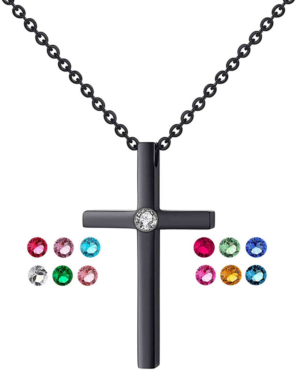 Birthstone Tiny Cross Pendant Necklace with Sparkly Zircon Etsy