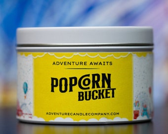 Popcorn Bucket Inspired Candle, Woodwick Candle, Hand Poured, Soy Blend, Popcorn Candle 8oz