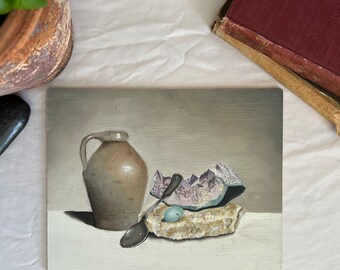 Hand painted still life, Oil painting, Realism, Still life on panel, Hand painted, Simple oil painting, Wall art, Wall decor