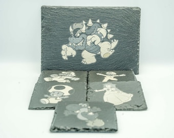Super Mario Inspired Slate Charcuterie board and  5 slate coaster set