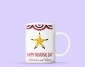 Happy Memorial Day Salute Mug- USA Holiday- Heroes Patriotism Mug- 15oz White Ceramic Coffee Mug- Salute and Honor