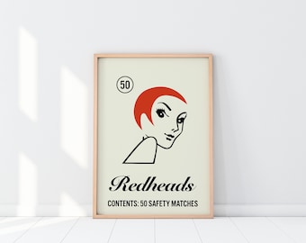 Redheads | Retro | Matchbox | Lad Girl Print | Kids Room Decor | Red Hair Girl | Exhibition Poster | Travel Poster | Gifts for Designer