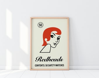 Redheads | Retro | Matchbox | Cool Girl Print | Kids Room Decor | Red Hair Girl | Exhibition Poster | Travel Poster | Gifts for Designer