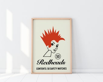 Redheads | Retro | Matchbox | Punk Girl Print | Kids Room Decor | Red Hair Girl | Exhibition Poster | Travel Poster | Gifts for Designer