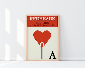 Redheads | Retro | Matchbox | Card Game Print | Kids Room Decor | Trump Cards | Exhibition Poster | Travel Poster | Gifts for Her