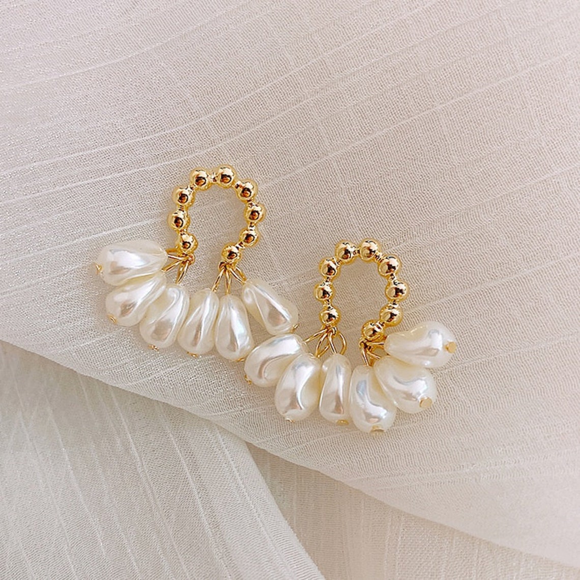 Pearl Cluster Drop Earrings Pearl Dangle Drop Earrings Etsy