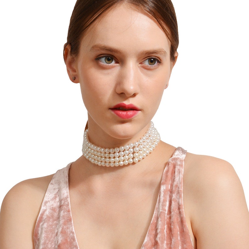 Large Pearl Necklace Dainty Pearl Choker Necklace Multi Layered pearl choker Pearl Strand Necklace Vintage Style Baroque Pearl Necklace