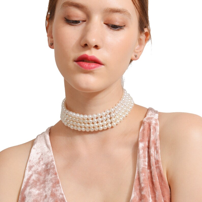 Large Pearl Necklace Dainty Pearl Choker Necklace Multi Layered pearl choker Pearl Strand Necklace Vintage Style Baroque Pearl Necklace