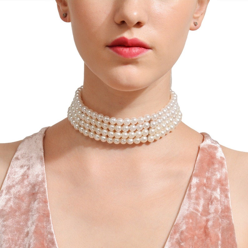 Large Pearl Necklace Dainty Pearl Choker Necklace Multi Layered pearl choker Pearl Strand Necklace Vintage Style Baroque Pearl Necklace
