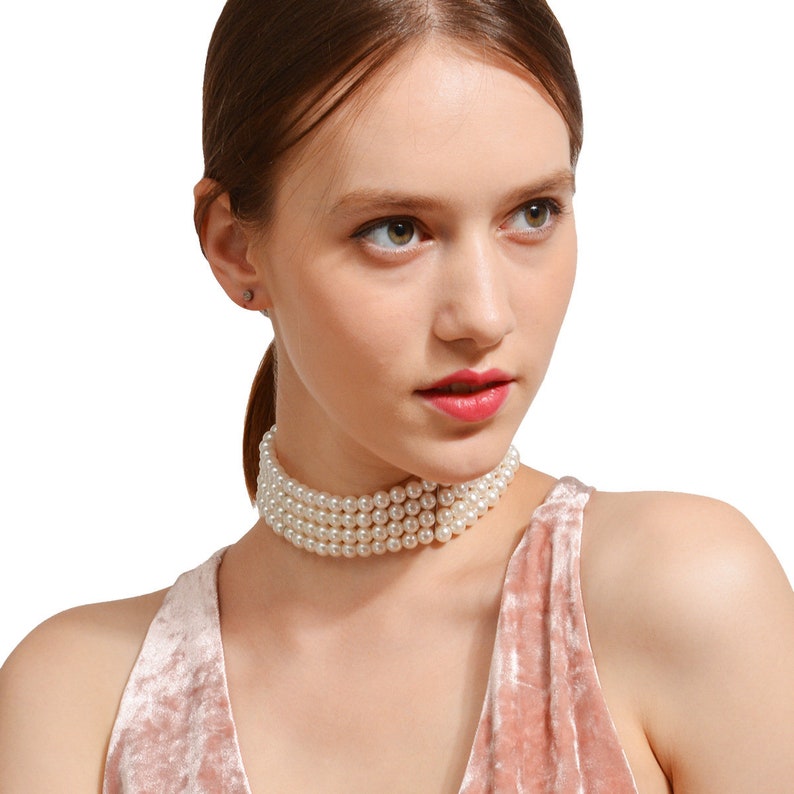Large Pearl Necklace Dainty Pearl Choker Necklace Multi Layered pearl choker Pearl Strand Necklace Vintage Style Baroque Pearl Necklace
