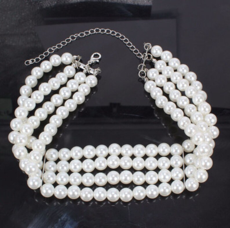Large Pearl Necklace Dainty Pearl Choker Necklace Multi Layered pearl choker Pearl Strand Necklace Vintage Style Baroque Pearl Necklace