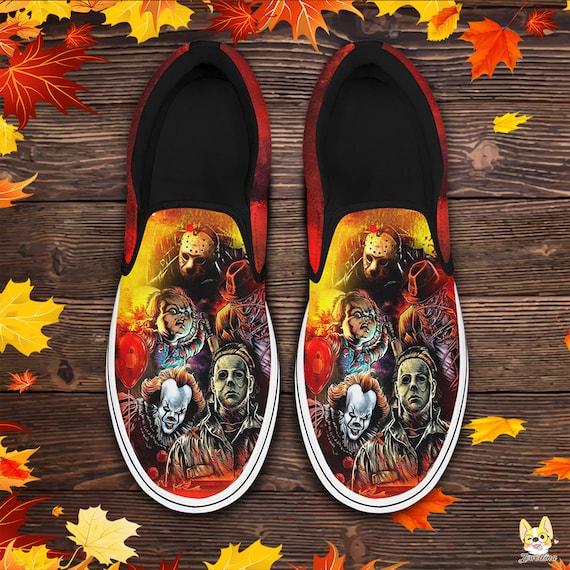 Halloween Horror Slip on Shoes, Killer Friday The 13th Vans, Freddy Krueger Slip on Shoes , Gift for Halloween Birthday Shoes
