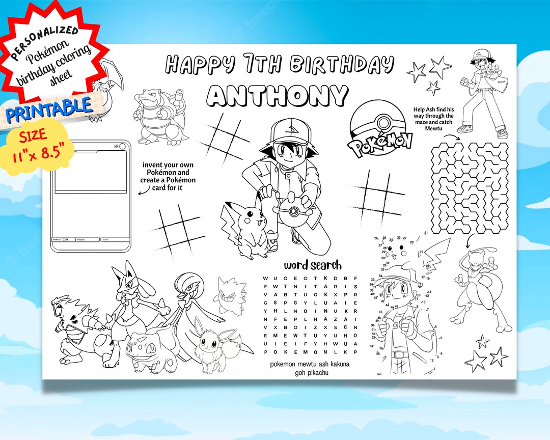 Pokemon Personalized Coloring Page Pokemon Birthday - Etsy