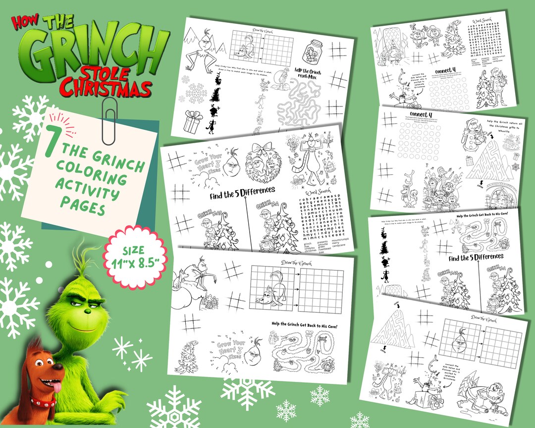 The Grinch Coloring Activity Sheets Grinch Worksheet - Etsy India