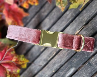 Rose Gold Velvet Dog Collar, bougie, spring, luxurious, wedding, fancy, gifts for her, high end, mauve, fall, handmade in the us, bestseller