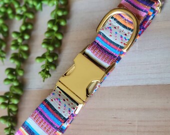 Woven Bright Multi Color Boho Dog Collar, summer dog collar, handmade, Tribal, Mexican, beachy, rainbow, woven, unique, best seller