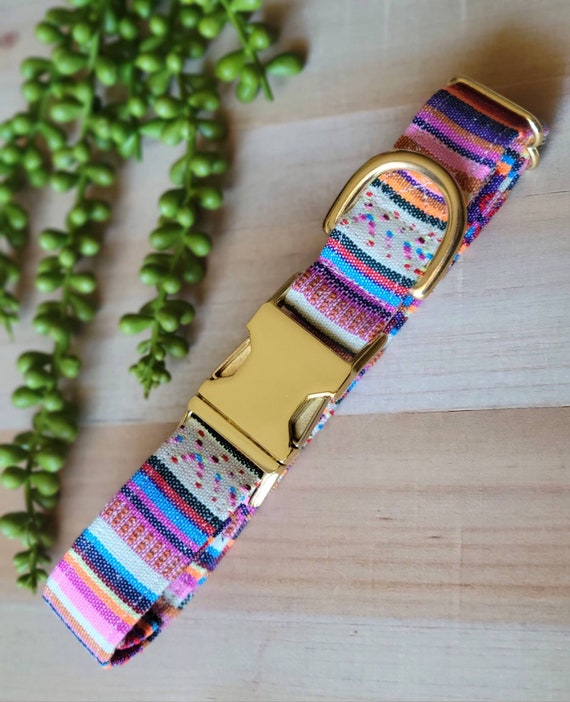 Bright Multi Color Woven Boho Dog Collar, Summer Dog Collar  display picture 3