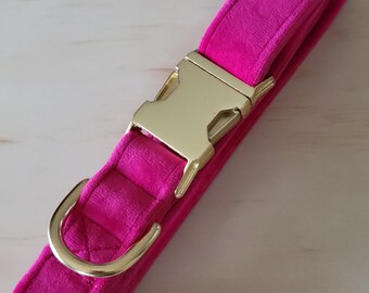 Hot Pink Velvet Dog Collar, high end, fancy, cute, girlie, every day, spring, summer, barbiecore, handmade, Barbie, handmade in the USA