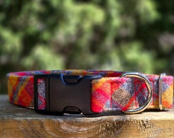 Kansas City Chiefs Themed Plaid Flannel Dog Collar, football, handmade, kc, best seller, gift, game day, football fan, dapper, local