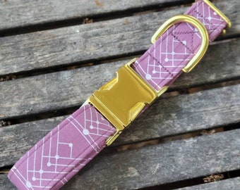 Modern Mauve Celestial Dog Collar, linear, art deco, fashion collar, star chart, gift for her, adjustable, geometric, minimalist, handmade