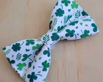 Shamrock Dog Bow Tie, St. Patrick's Day, over the collar, dog accessory, green clover, boy dog, handmade in the usa