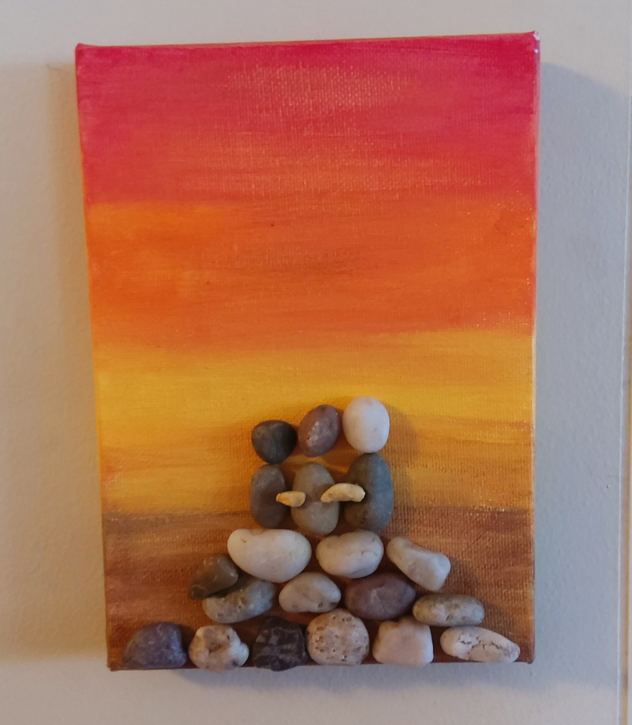 Pebble Art on a hand painted 5 X 7 canvas. People made of Etsy