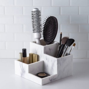 Matte-Marble (4 COMPARTMENT) Makeup brush holder/ Makeup Organizer