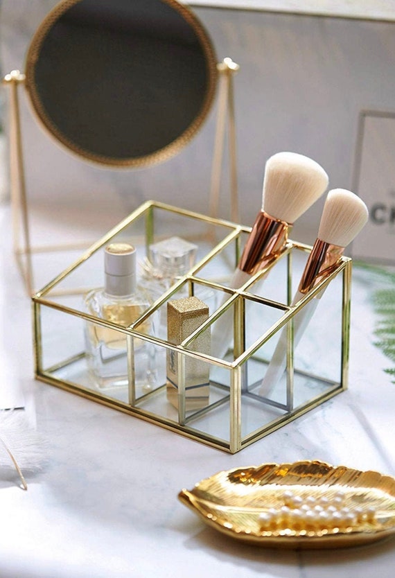 Makeup Organizer Luxury Gold Metal Glass Brush Acrylic Desk Perfume Vanity  Holder Make up Cosmetic Storage Box - China Makeup and Beauty price