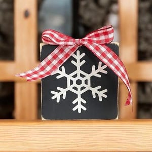 Snowflake Block Sign, Snowflake Shelf Sitter Sign, Winter Tiered Tray Decor, Mantle Decor,