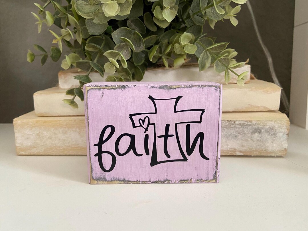 Faith Block Sign, Chunky Shelf Sitter, Rustic Christian Wood Block ...